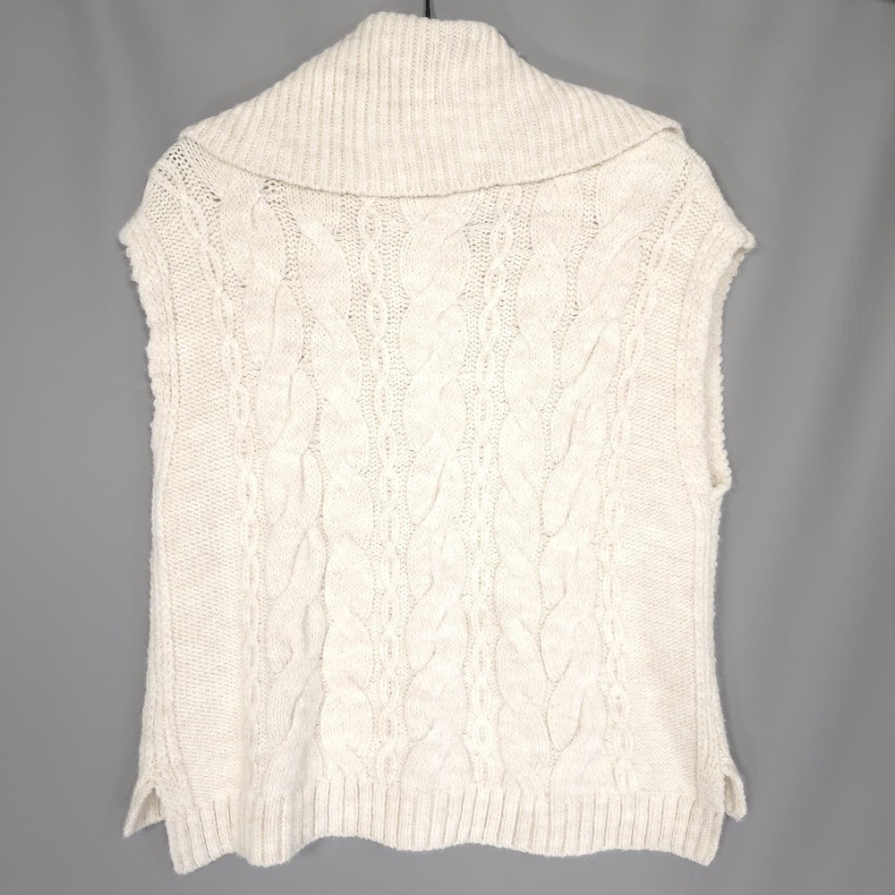 ANTHROPOLOGIE Cable Knit Sweater Vest‎ MEDIUM Ivory Button Mock Neck Turkey - Picture 9 of 9
